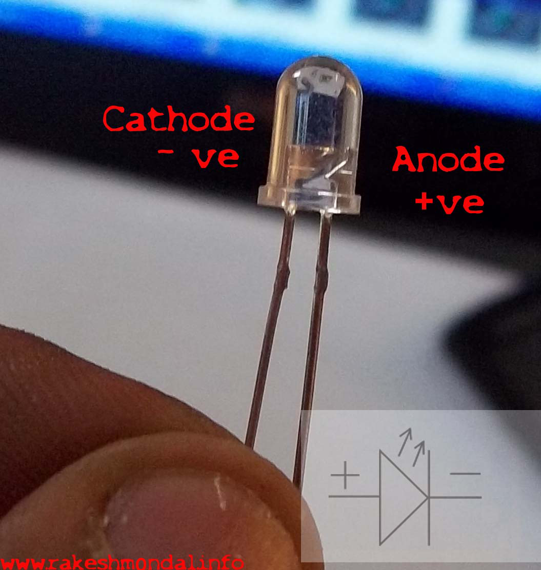 LED's polarity , Identify Anode Cathode of a light emitting diode , How to Identify the polarity ( cathode/anode) of a LED 